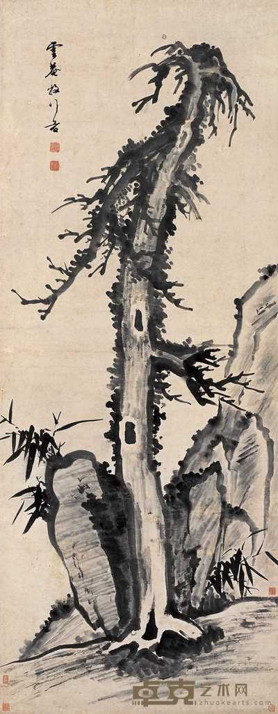 罗牧 枯木竹石图 立轴 189×75cm